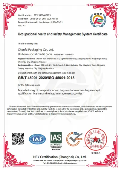 occupational health and safety management system certificate