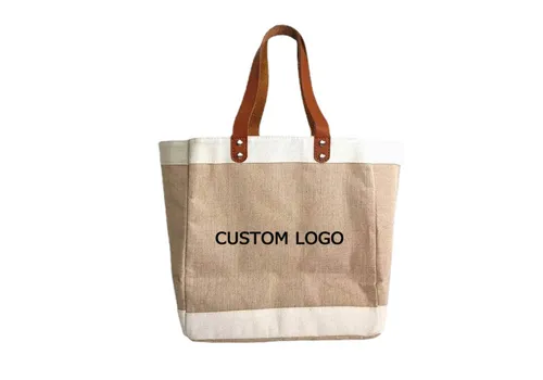 jute tote bag with leather handles 1