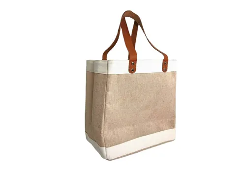 jute tote bag with leather handles 2