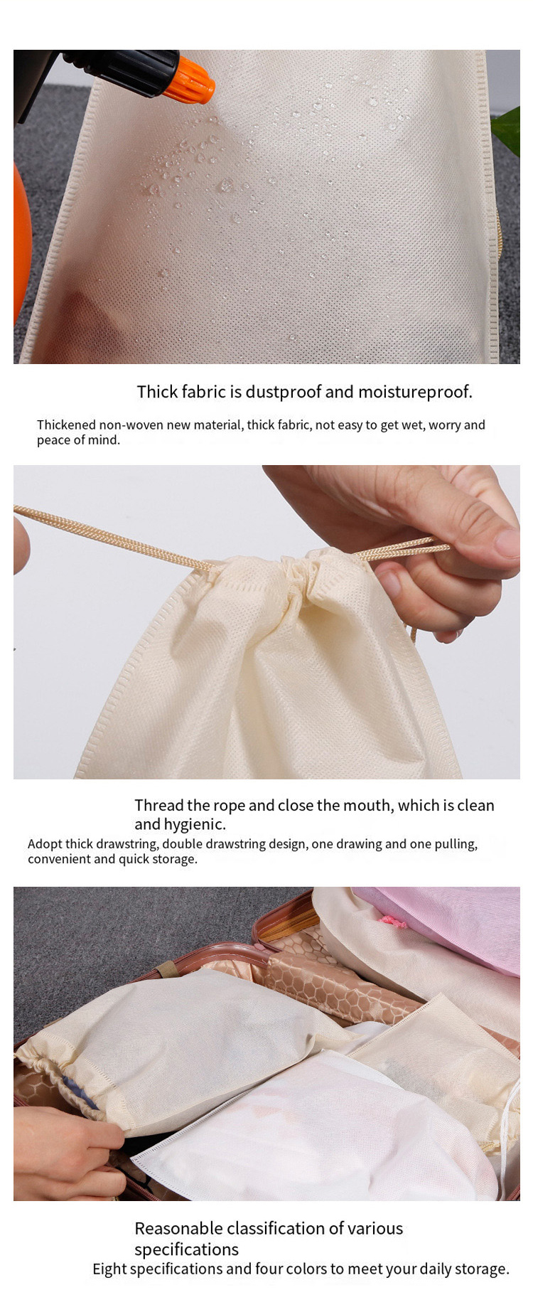 Eco Reusable Custom Non-woven Drawstring Dust Storage Bag