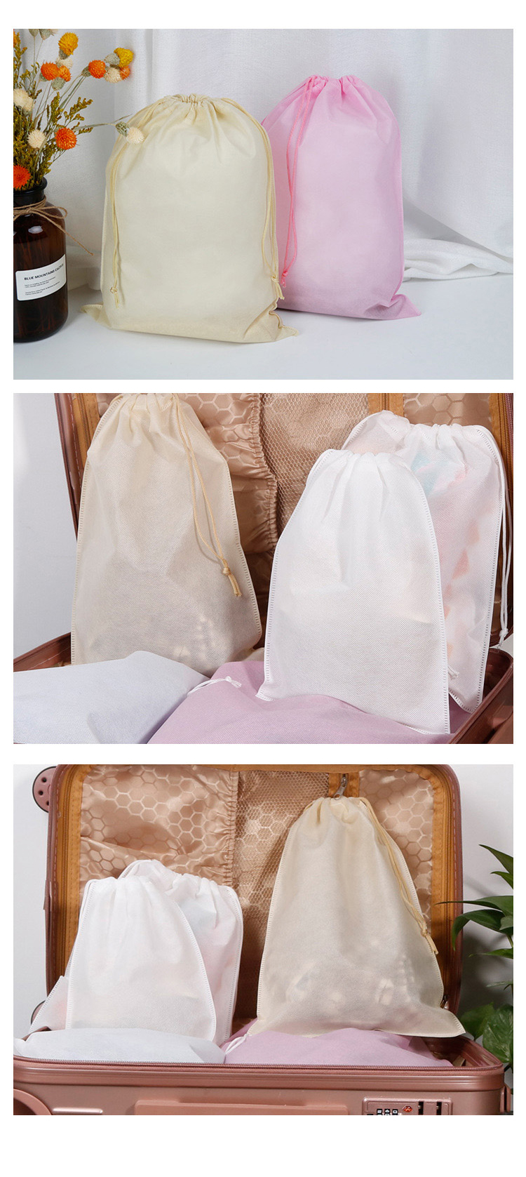 Eco Reusable Custom Non-woven Drawstring Dust Storage Bag