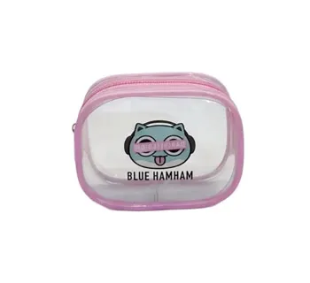 Custom Cartoon Logo Print Clear PVC Mini Zipper Storage Cosmetic Bag