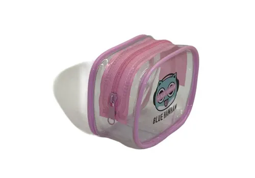 Custom Cartoon Logo Print Clear PVC Mini Zipper Storage Cosmetic Bag