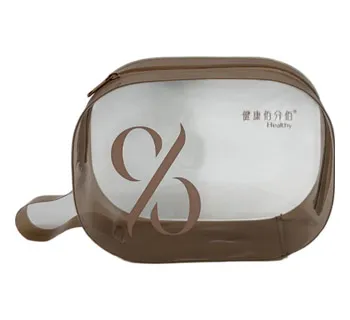 Custom Logo Printed Smoky Clear PVC Handheld Cosmetic Makeup Bag