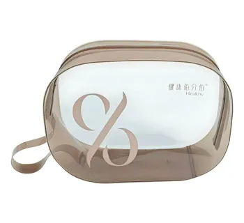 Transparent Brown PVC Zipper Cosmetic Bag with Wrist Strap