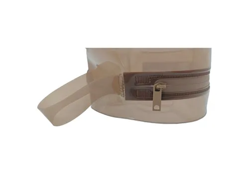 Transparent Brown PVC Zipper Cosmetic Bag with Wrist Strap
