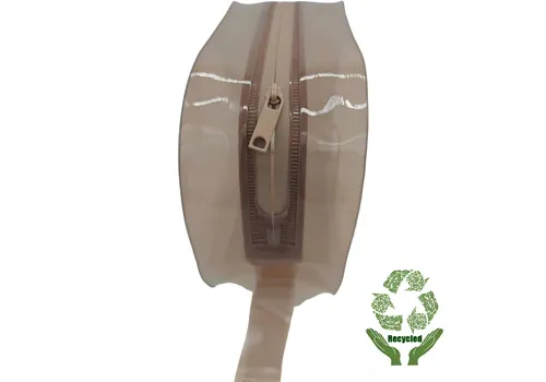 Transparent Brown PVC Zipper Cosmetic Bag with Wrist Strap