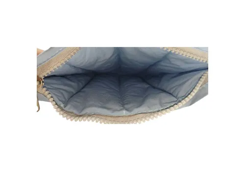 Light Blue Quilted Nylon Zipper Cosmetic Pouch